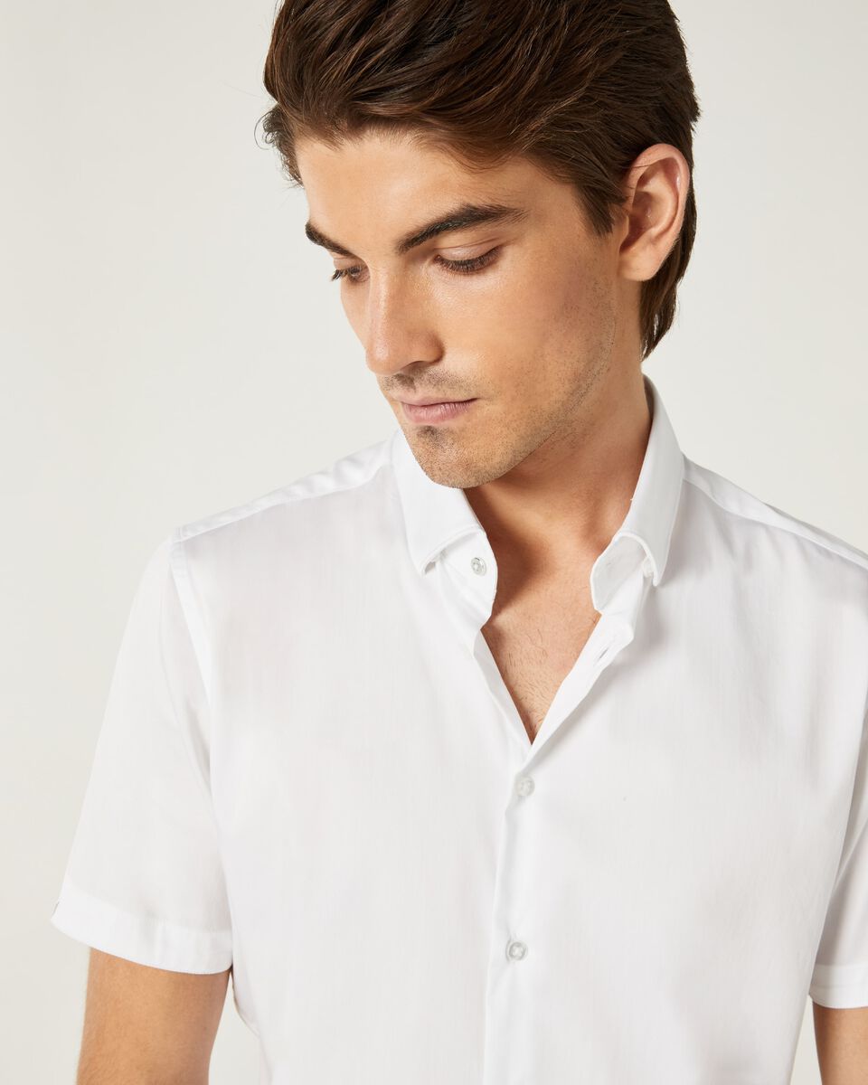 Mens White Short Sleeve Sateen Shirt